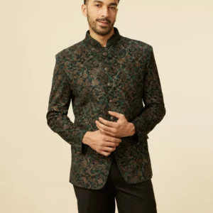 Dark green bel Buti Patterned Suit Set
